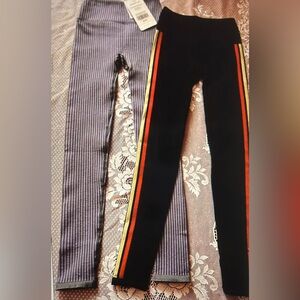 Fabletics Ladies XS High Waist Leggings 2 Pair NEW Black Stripe & Hazy Iris